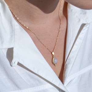 Moonstone necklace, Moonstone drop gold necklace for woman