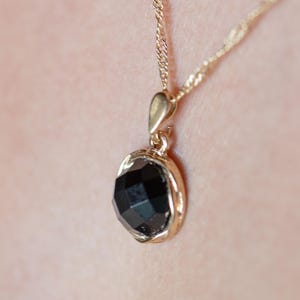 Onyx gold necklace, Black stone gold pendant necklace