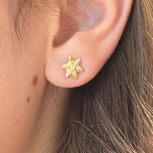 14k gold Ster flower stud earrings, Solid gold stud earrings