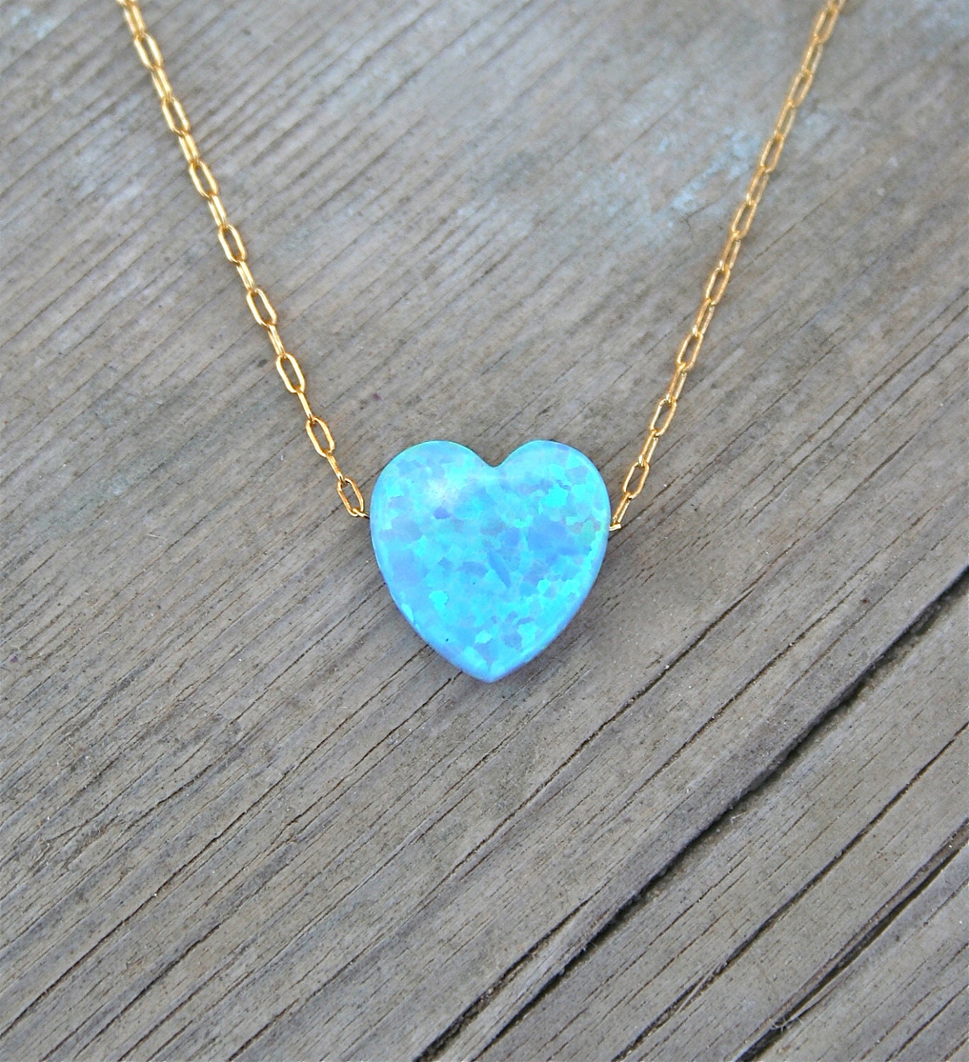 Heart Necklace Gold 14k Gold Filled Chain Blue Heart