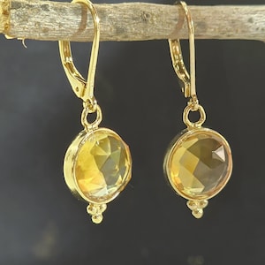 Solid 14k Gold Citrine dangle Earrings