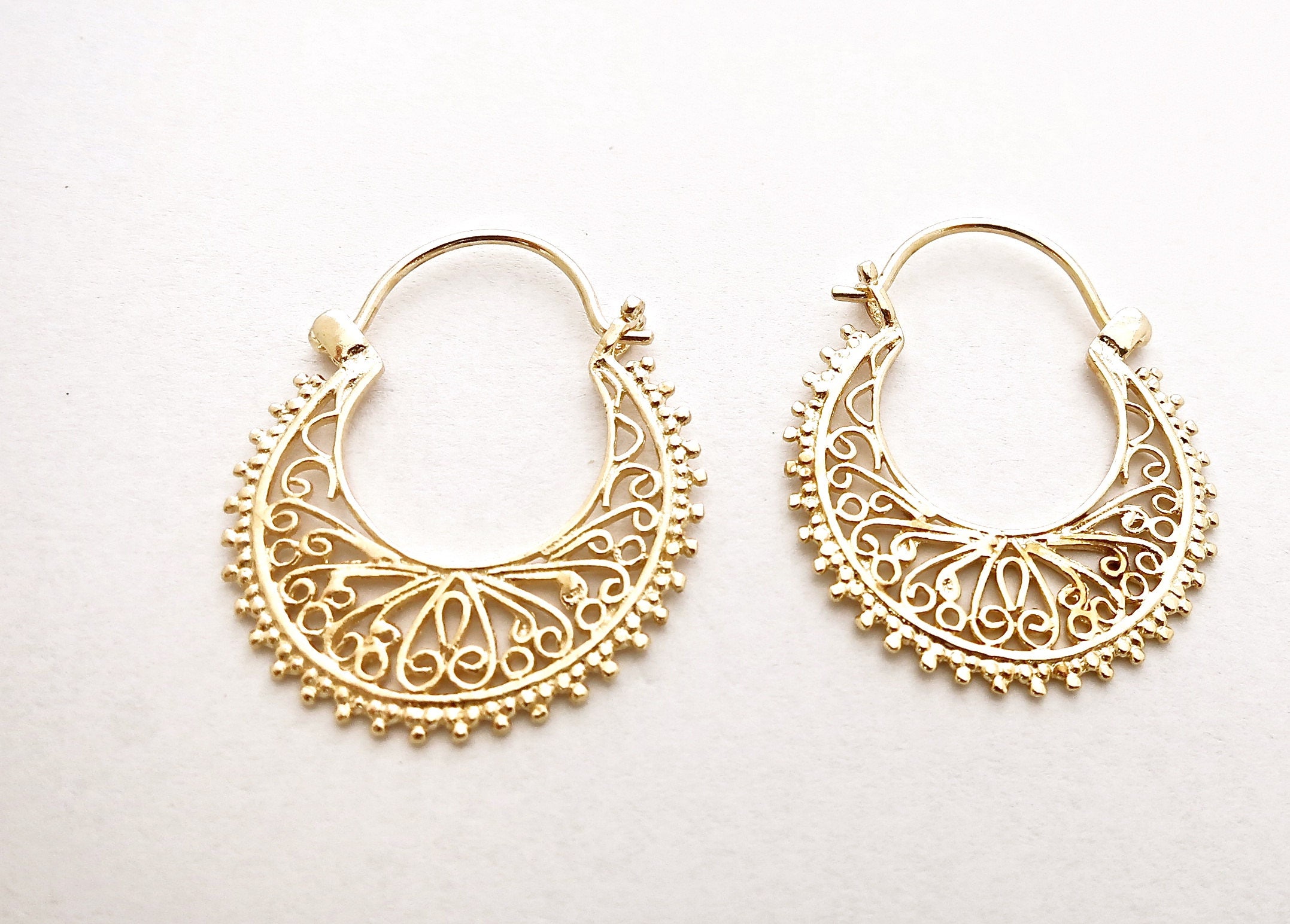 Filigree hoop Earrings Gold hoop Earrings Gypsy Earrings Etsy