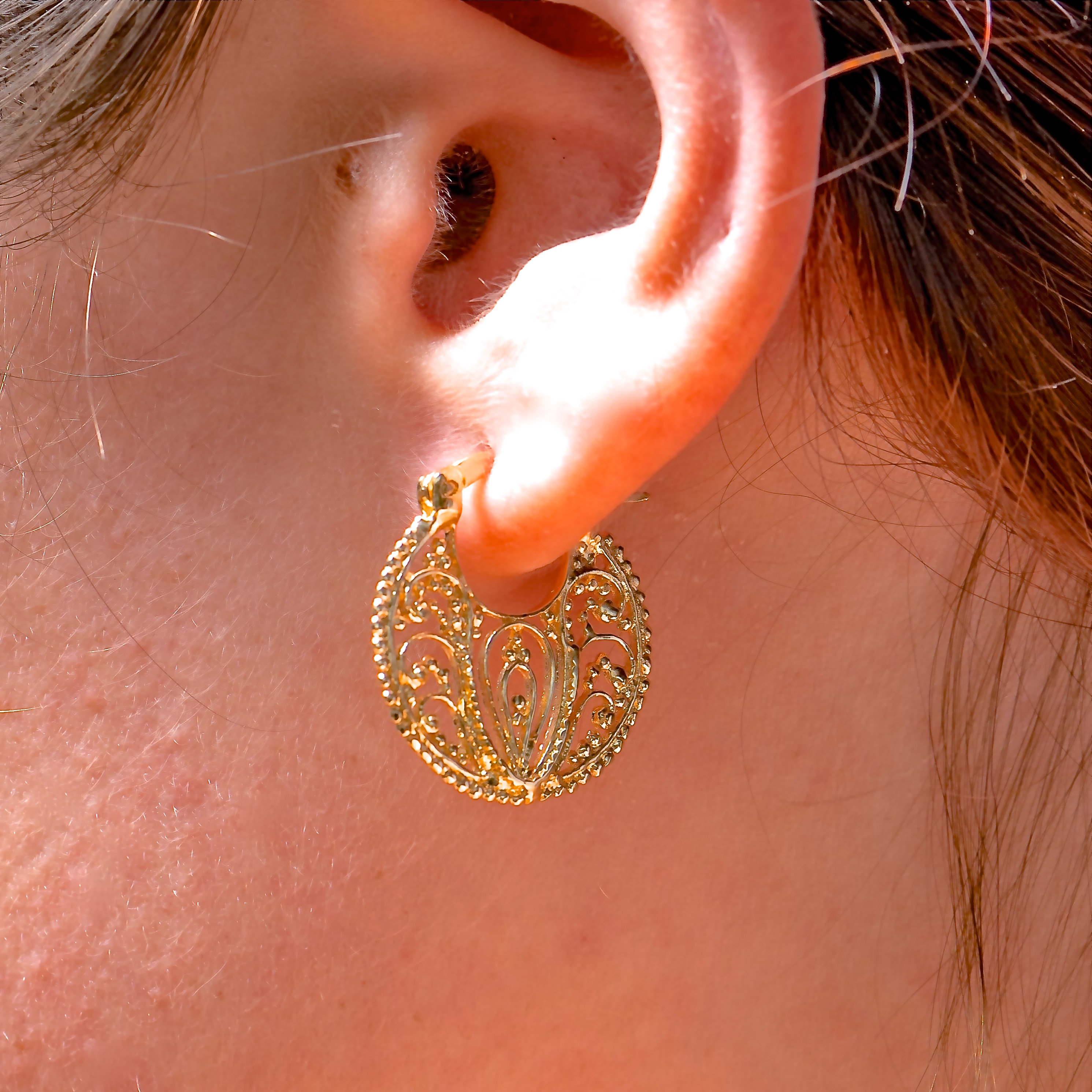 Gold filigree hoop earrings sale