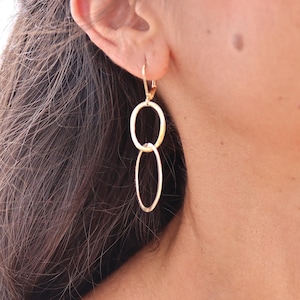 14k Solid Gold Link Dangle Earrings – Elegant Drop Earrings for Women – Minimalist Gold Jewelry Gift for Her