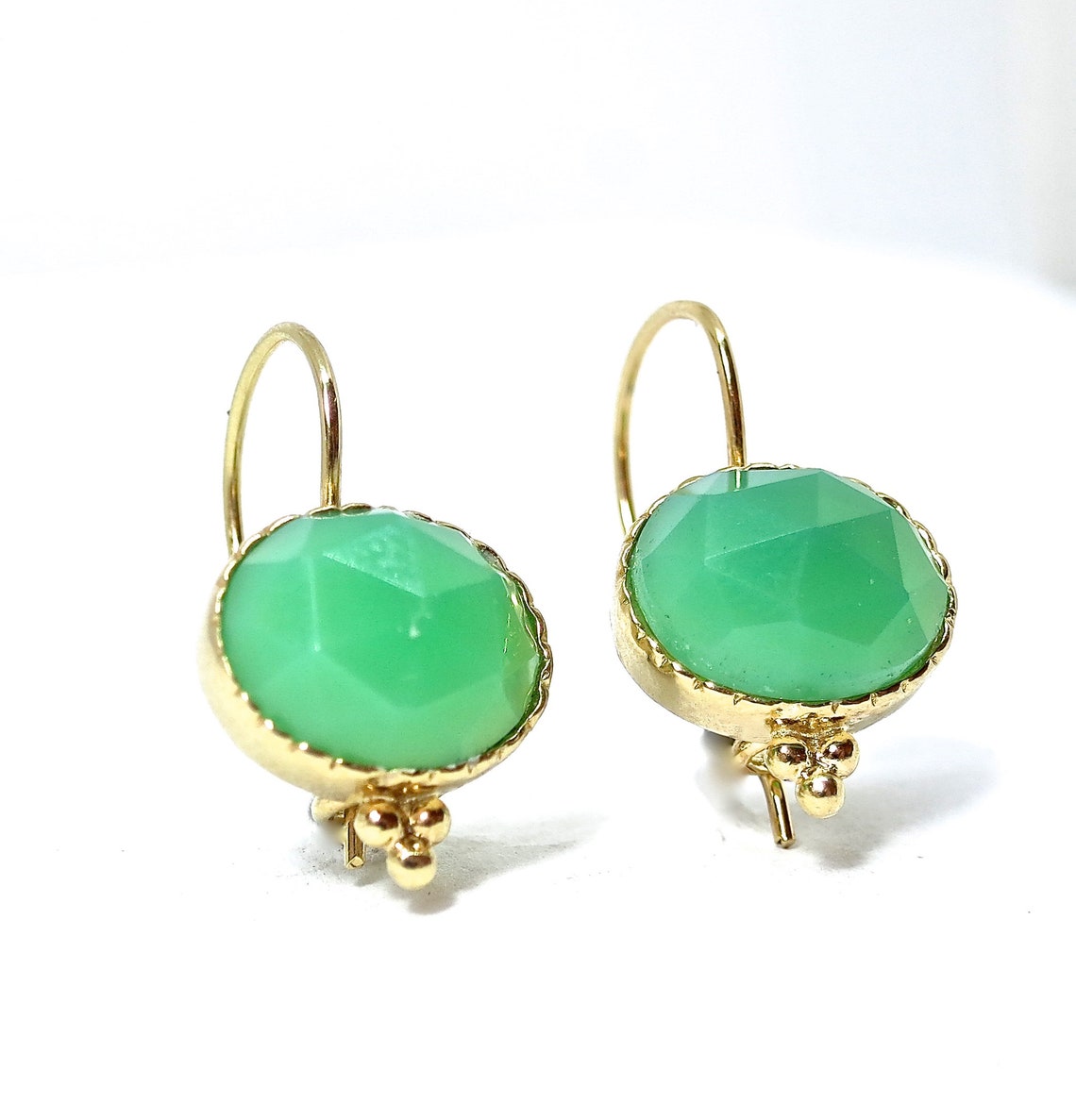 14K gold earrings Jade gold earrings Elegant earrings Green | Etsy