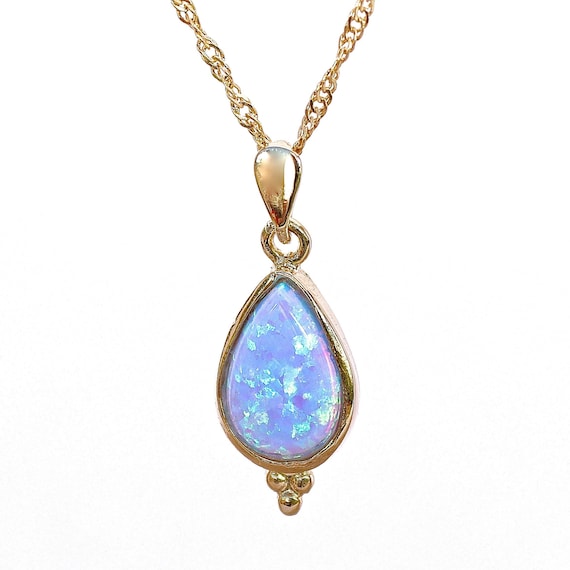 Blue Opal Gold Necklace for Woman Gold Opal Necklace Pendant | Etsy