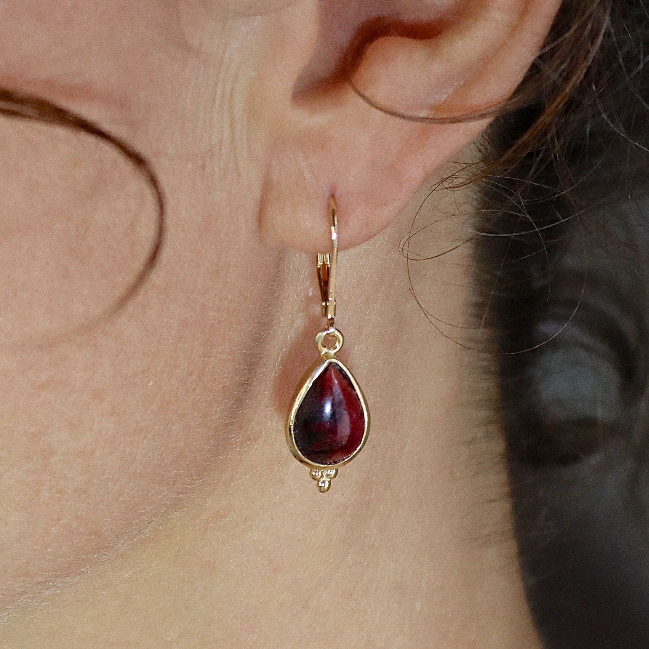 Maroon Leaf Drop and Dangle Statement Earrings