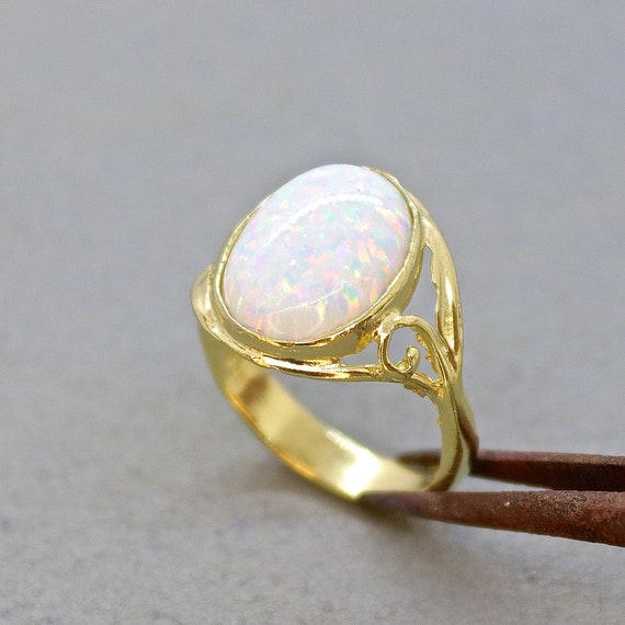 14k Solid Gold Opal Ring for Women Real 14k Gold Big Stone | Etsy