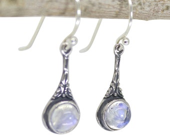 Moonstone earrings, Sterling silver 925 dangle rainbow stone earrings