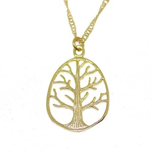 Solid 14k gold Tree of Life necklace pendant, Oval family tree necklace
