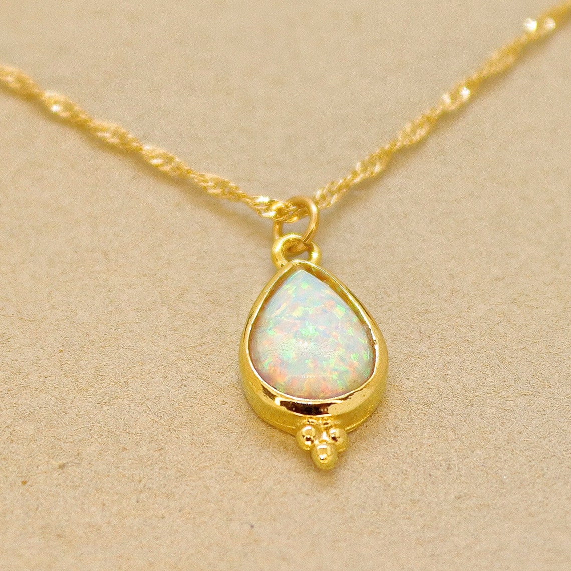 Opal drop Necklace Gold Opal necklace Elegant drop gold Etsy