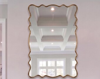 Graceful Grandmillennial Wall Mirror, Pie Crust Rectangular Form, Tight Scallop Tall Profile, Bespoke Heirloom Room Accent