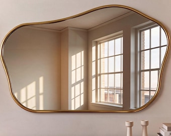 Horizontal Cloud Brass Mirror, Triple Arch Landscape mirror | Chic Fireplace Decor | Statement Mirror for Home Renovation