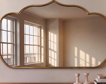 Landscape Ogee Arch Brass Mirror with Clipped Corner, Mirror Decor for Bathrooms & Living Rooms | Aesthetic Design for Interiors