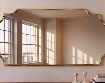 Curved Bracket Landscape Solid Brass Mirror with Concave Corner - Modern transitional wall mirror