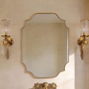 Vintage Ornate Rectangular Vanity Mirror, Scalloped Solid Brass Wall Mirror, Elegant French Country Bathroom Entryway Decor Accent, New Deco