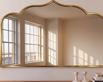 Moorish Brass Mirror - Decorative Fireplace Mirror for Over Mantle Display, Elegant Horizontal Mirror, Statement Wall Mirror for Your Decor