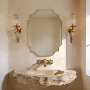 Vintage Ornate Rectangular Vanity Mirror, Scalloped Solid Brass Wall Mirror, Elegant French Country Bathroom Entryway Decor Accent, New Deco