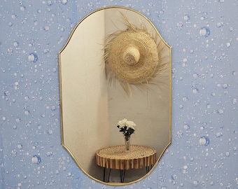 Lobed Arch Wall Brass Mirror – Handmade Moroccan Wall Curved Mirror for Bathroom Vanity, Antique Brass Frame Mirror