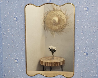 Wavy Top and Bottom Brass Mirror with Ruffled Edge, Decorative Accent Mirror for your Interior