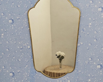Art Deco Shield Brass Mirror, Architectural Flared Wall Mirror, Handmade Antique Brass Vanity Mirror, Luxury Tapered Arch Mirror