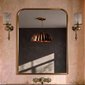 Espejo Rectangular De Latón Con Esquinas Redondeadas, Dorado Hecho A Mano, Decoración De Baño Minimalista