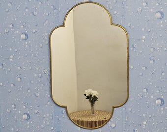 Lobed Arch Wall Brass Mirror – Handmade Moroccan Wall Curved Mirror for Bathroom Vanity, Antique Brass Frame Mirror