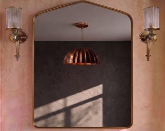 Peaked Top Wall Brass Mirror, Moroccan Pointed Arch Vanity Mirror, Architectural Mediterranean bathroom decor