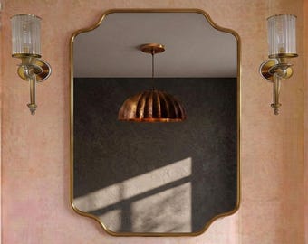 Structural Art Deco Mirror, Cut Corner Rectangle Wall Decor, Bespoke Bathroom Vanity Art, Modern Minimalist Living Accent