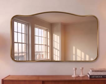 Camelback Horizontal Wall Brass Mirror, Chic Fireplace Decor, Statement Mirror for Home Renovation