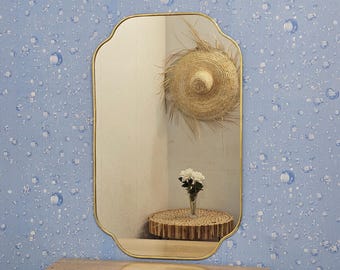 Scalloped Corner Brass Mirror, Curved Arch Mirror for Bathroom, Entryway, or Living Room