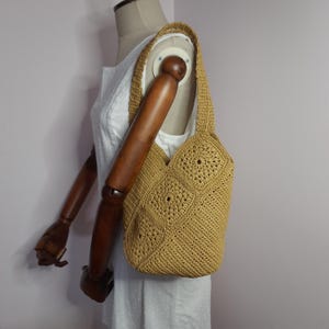 Motif Detalied - Handmade Crochet Shoulder Bag – Natural Raffia Look – Eco-Friendly Summer Bag -          Gift for Her