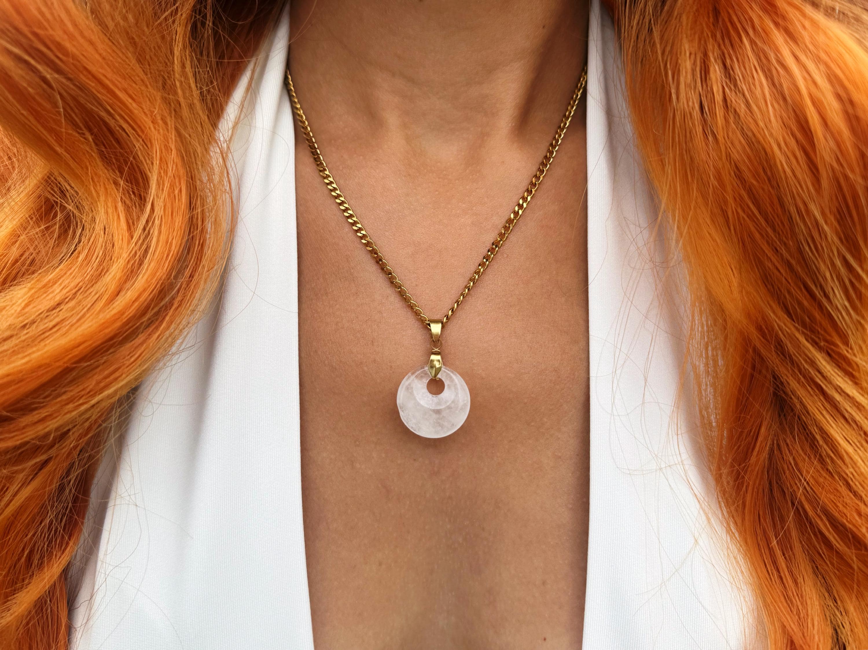 Clear Quartz Pendant Necklace: 18K Gold PVD Plated, Hypoallergenic