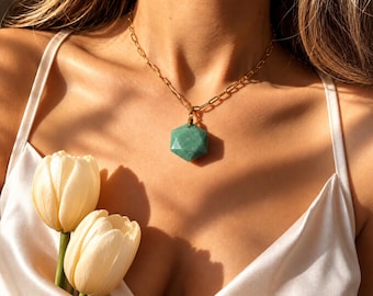 Green Aventurine Necklace: 18K Gold Plated Necklace