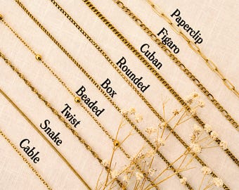 18K Gold Chains - 316L Stainless Steel, Custom Length, Water-resistant finish, Hypoallergenic