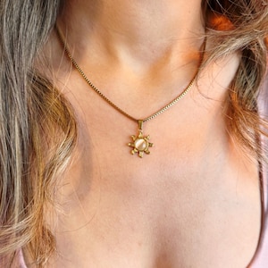 Sunflower Necklace, Gold Flower Pendant with Cat Eye Stone, Minimalist Floral Jewelry