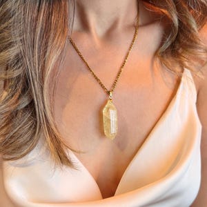 Citrine Necklace, Large Stone Pendant, Statement Gold Jewelry