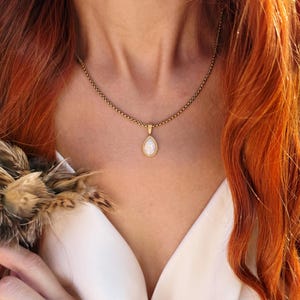 Opal Necklace - Teardrop Pendant: 18K Gold PVD Plated, Waterproof