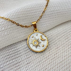 Sun Moon Necklace, Celestial Coin Pendant, Gold Dainty Jewelry image 14