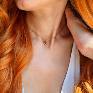 Red Heart Necklace, 18K Gold PVD Plated Stainless Steel, Non Tarnish,Waterproof, Hypoallergenic, Dainty Mini Heart Pendant, Handmade Jewelry
