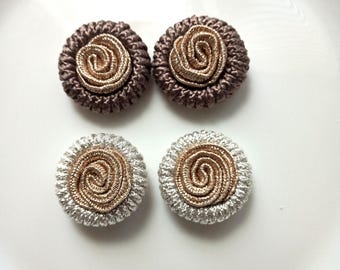 Four handmade silver rose gold and taupe art silk round Moroccan embellishments
