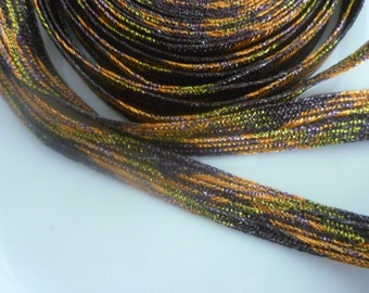Moroccan art silk and metallic  trim, multi-coloured burnt orange, brown and gold metallic thread, medium,  5 metres