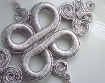 Silver grey Moroccan art silk  thread  diamond arabesque embellishment, wedding applique