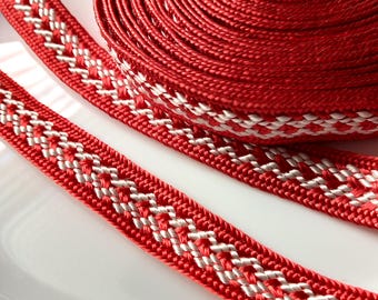 Moroccan red and cream art silk trim, textured sfifa,  5 metres