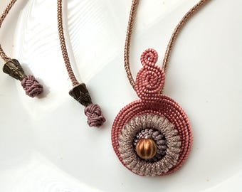 Moroccan art silk pendant necklace copper, adjustable cord