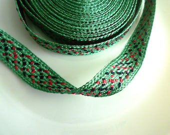 Moroccan green metallic trim with pink and dark purple art silk pattern, caftan trim, medium, 5 metres
