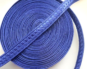 Strong blue art silk trim, medium,  raised pattern, textured trim  5 metres