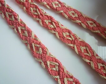 Handwoven coral pink and cream Moroccan trim, 5 metres