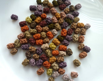 SALE Moroccan art silk  beads/buttons, handmade, mini fiber buttons, earth tones, set of 100