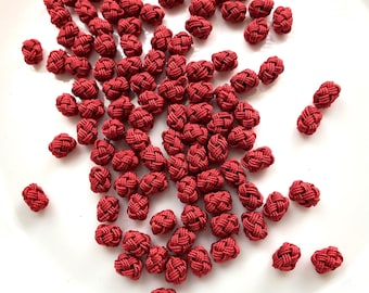 Red Moroccan art silk  beads/buttons, handmade, mini fibre buttons, set of 100